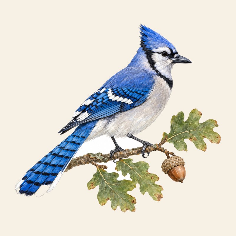 Blue Jay watercolor field-guide illustration