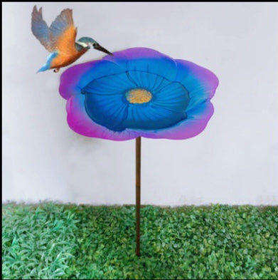 Blue Flower Bird Feeder Stake, Metal