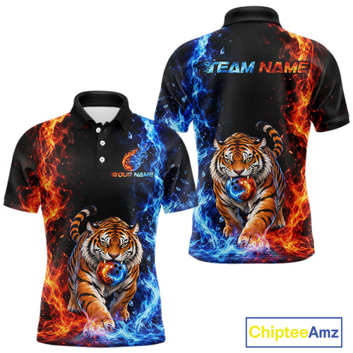 Custom Tiger Bowling Team Shirt Orange & Blue Bowling Jersey