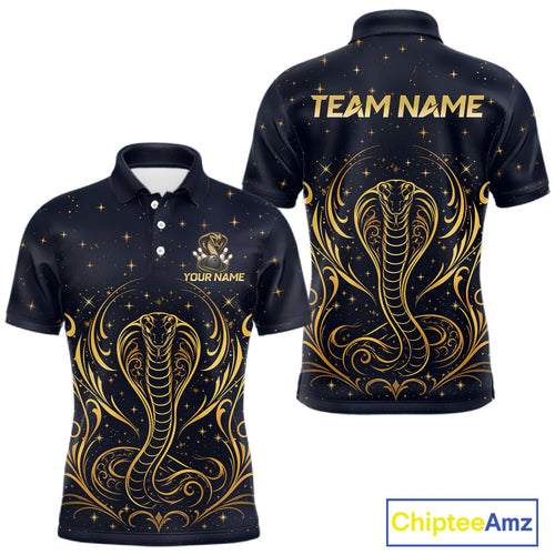 Custom Navy & Gold Bowling Shirt Cobra Snake Bowling Jersey Polo & 1/4 Zip