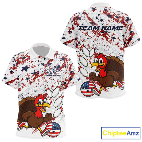 American Funny Turkey Bowling Team Shirt Custom Bowling Jersey Polo Thanksgiving Bowling Outfit