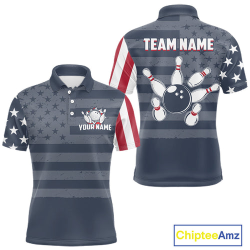 Custom American Flag Bowling Shirt Patriotic Bowling Jersey Polo & 1/4-Zip