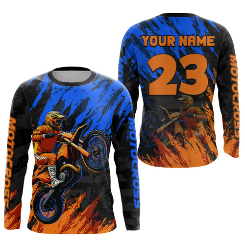 Blue and Orange Motocross Racing Jersey Dirt Bike Motorcycle Shirt