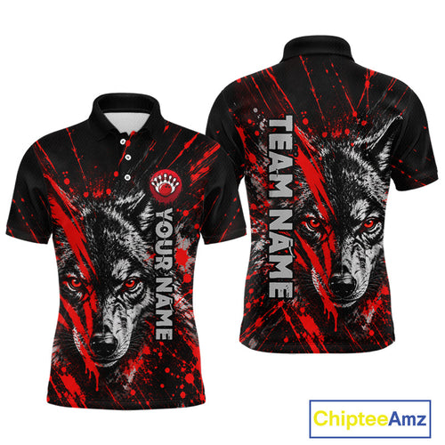Custom Black Red Wolf Bowling Team Shirts Bowling League Shirts Polo & 1/4 Zip