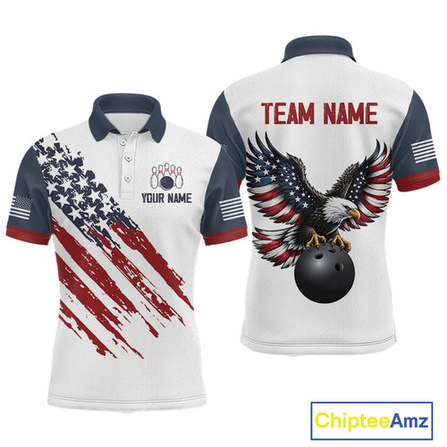 Custom Eagle American Flag Bowling Jersey Bowling Polo & 1/4 Zip Bowling Team Shirt