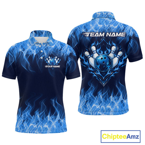 Custom Blue Flame Bowling Shirts Bowling Team Jerseys Bowling League for Bowler