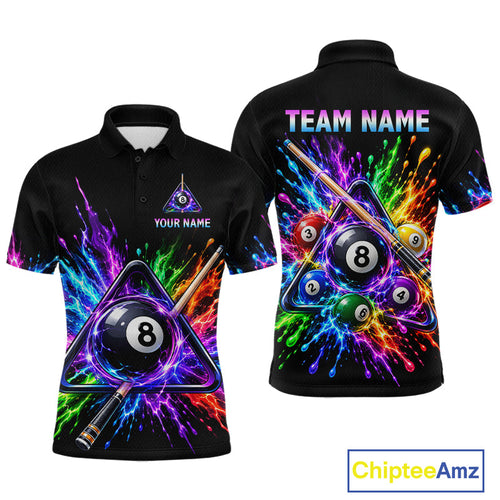 Custom Colorful 8 Ball & Pool Cue Billiard Team Shirts Billiard League Jerseys