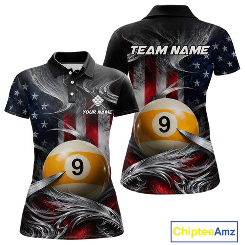 Custom Silver Smoke American Flag 9 Ball Billiard Team Shirts Billiard Jersey