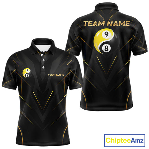Custom Black Gold Yin Yang 8 Ball and 9 Ball Billiard Team Shirts Billiard League