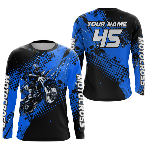 Blue Dirt Bike Jersey Adult Upf30+ Custom Motocross Jersey Off-Road Jersey