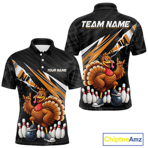 Custom Orange Turkey Bowling Shirts, Thanksgiving Bowling Team Jerseys for Bowler