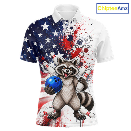 Custom US Flag Raccoon Bowling Shirts Bowling Team Jerseys Bowling League