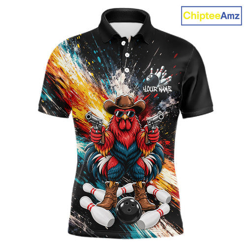 Custom Colorful Funny Cowboy Rooster Gun Bowling Team Shirts Bowling League Shirts