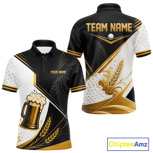 Custom Black And Gold Golf And Beer Golf Team Polo Shirt, Golf Apparel