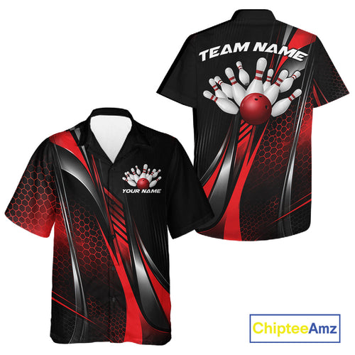 Black And Red Custom Bowling Jersey, Bowling Tournament And Button Up Shirt Bowler Outfit