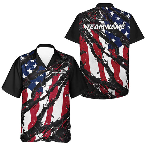 American Flag Custom US Bowling Team Hawaiian Shirts, Patriotic Bowling Team Jerseys