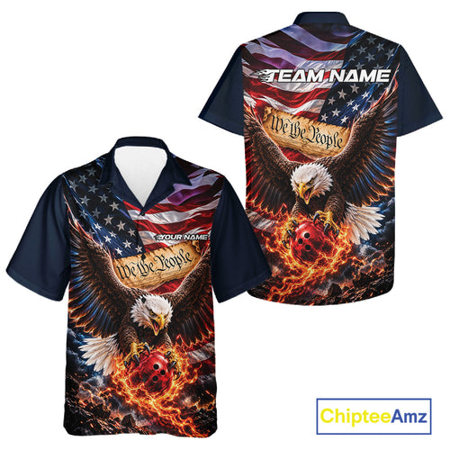 Custom Patriotic Eagle We The People Bowling League Shirt, US Flag Bowling And Button Up Shirt