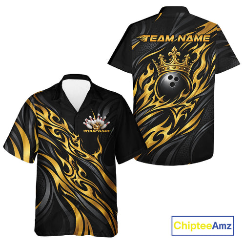 Black And Gold Tribal Custom Crown Bowling Team And Button Up Shirt, Bowler Gift