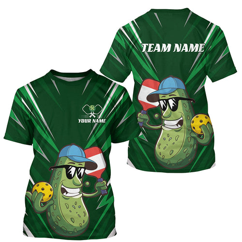 Funny Pickle Playing Pickleball Custom Cute Funny Pickleball T-Shirts, Green Pickleball Team Shirts Outfits