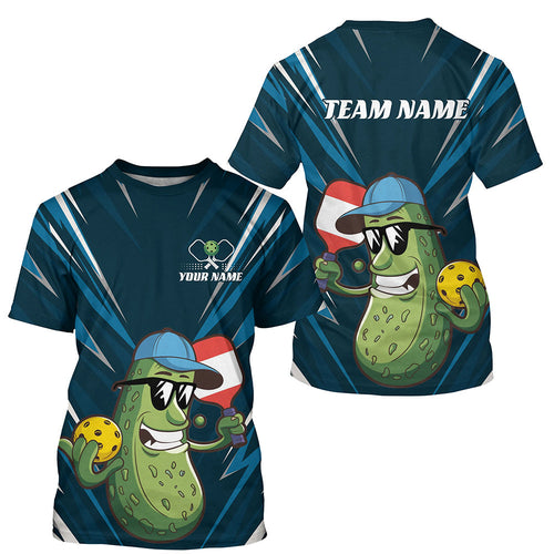 Funny Pickle Playing Pickleball Custom Cute Funny Pickleball T-Shirts, Blue Pickleball Team Shirts Outfits