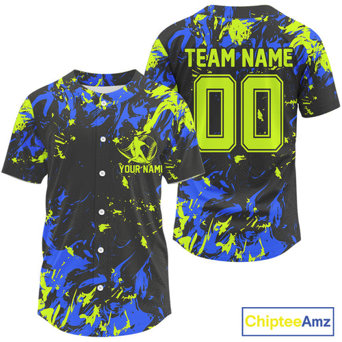 Custom Black, Green And Blue Camouflage Baseball Jerseys, Baseball Team Uniform