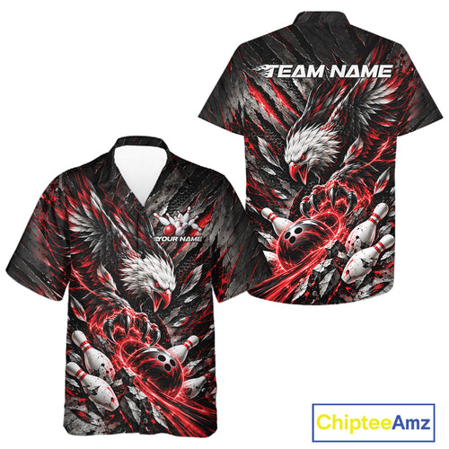 Custom Red Eagle Bowling Button Up Shirt And, Bowling Team Jersey Bowlers Outfit