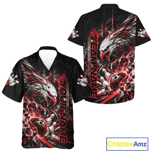 Custom Red Grunge Eagle Bowling And Button Up Shirt, Team League Shirt Bowlers Outfit