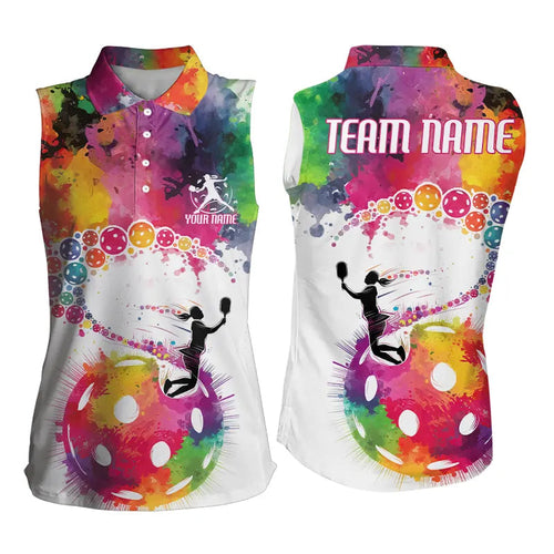 Custom Pink Watercolor Pickleball 's Sleeveless Polo Shirts, Pickleball Team Shirts