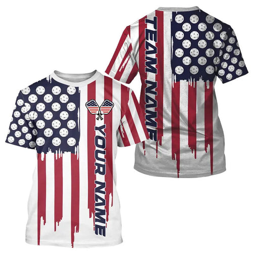 Custom American Flag Pickleball T-Shirts, Patriotic Pickleball Jerseys For Team