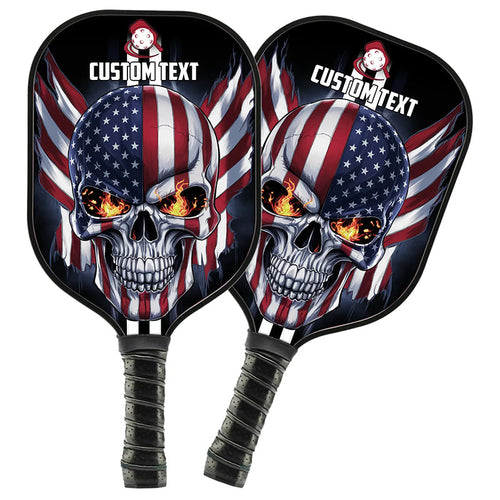 American Flag Skull Custom Us Pickleball Paddle, Patriotic Pickleball Paddle Halloween Pickleball Gifts