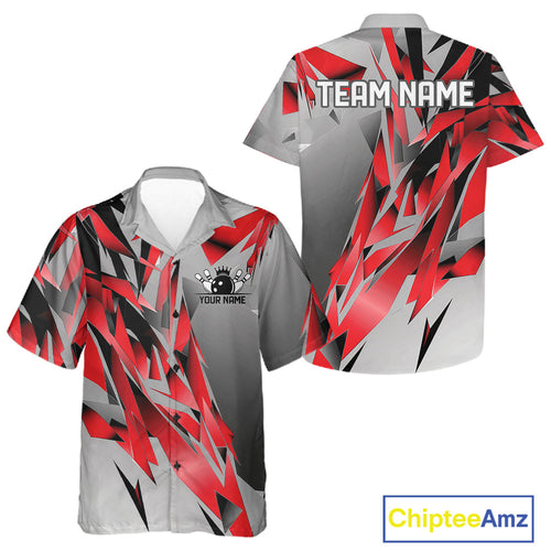 Red And Gray Custom Bowling Jersey, Matching Bowling Team And Button Up Shirt Bowler Gift