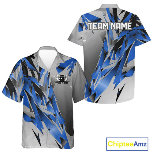 Blue And Gray Custom Bowling Jersey, Matching Bowling Team And Button Up Shirt Bowler Gift