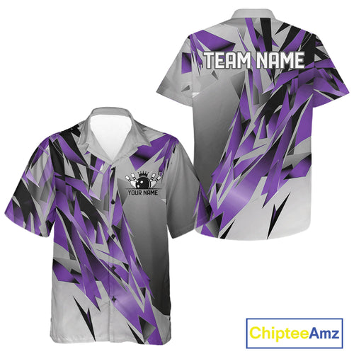 Purple And Gray Custom Bowling Jersey, Matching Bowling Team And Button Up Shirt Bowler Gift