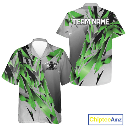 Green And Gray Custom Bowling Jersey, Matching Bowling Team And Button Up Shirt Bowler Gift