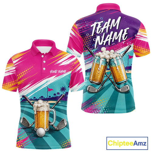 Custom Colorful Golf And Beer Polo Shirts, Golf Team Apparel