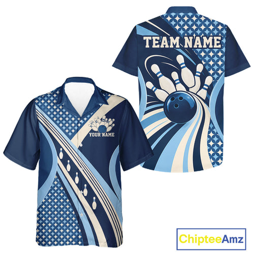 Custom Blue Classic Retro Matching Bowling Team League Shirt, Bowling And Button Up Shirt