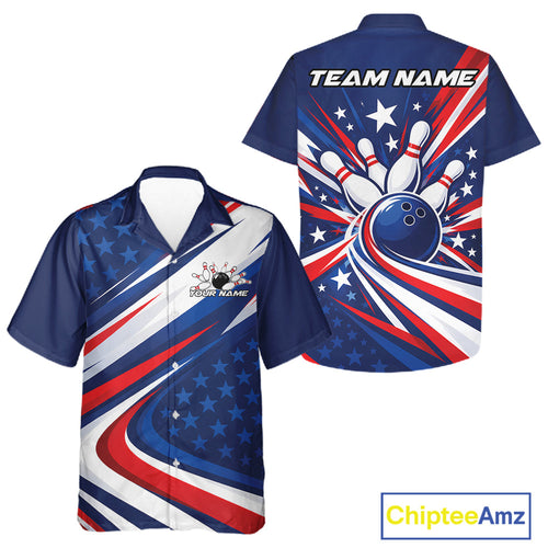 Custom Patriotic Bowling League Button Up Shirt And, Bowling Jersey Team Uniform