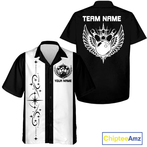 Bowling With Wings Custom Retro Bowling Team Button Up Shirt, Gift For Bowlers