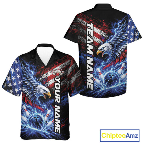 Custom Patriotic American Eagle Bowling Jerseys, US Flag Bowling And Button Up Shirt
