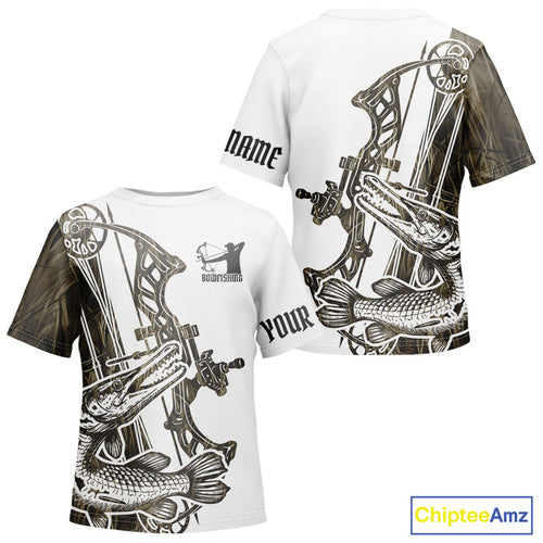 Custom Grass Camo Alligator Gar Bowfishing T Shirts, Bow Fishing Shirt