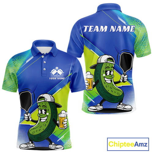 Custom Funny Pickleball Polo Shirts, Cool Pickles Playing Pickleball Humorous Shirt