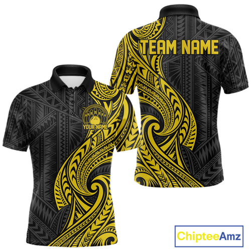 Custom Black And Gold Tribal Bowling Polo Shirt, Bowling Team League Shirt