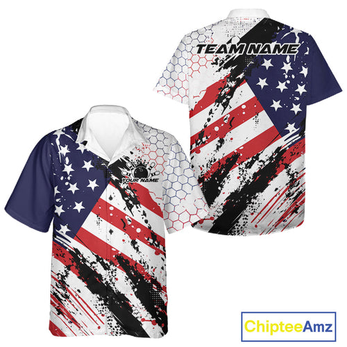 Grunge Style American Flag Custom Patriotic Bowling League And Button Up Shirt For Team