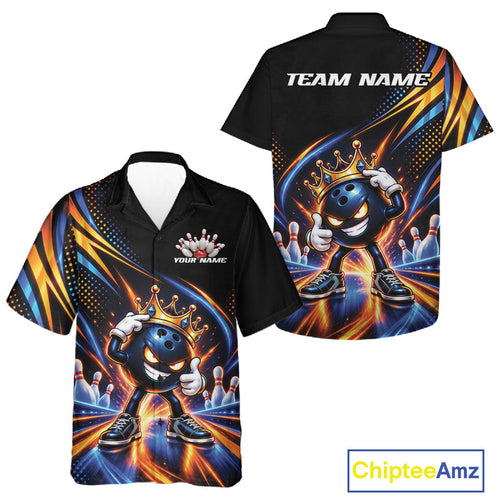 Funny Crown Bowling Ball Custom Bowling King And Button Up Shirt, Bowling League Shirt