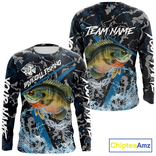 Custom Bluegill Fishing Camo Long Sleeve Fishing Shirts, Personalized Trout Fishing Team Jerseys
