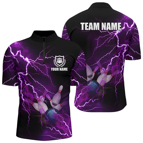 's bowling Quarter Zip shirts Custom purple lightning thunder Bowling Team Jersey, gift for Bowlers