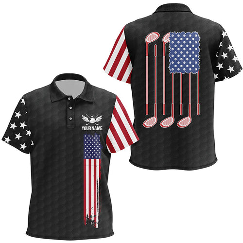 golf polo shirts golf clubs American flag custom patriotic Black golf shirt