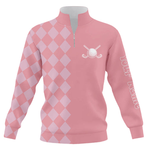 Pink argyle pattern Quarter zip golf sweatshirt custom golf sweater cool golf gifts