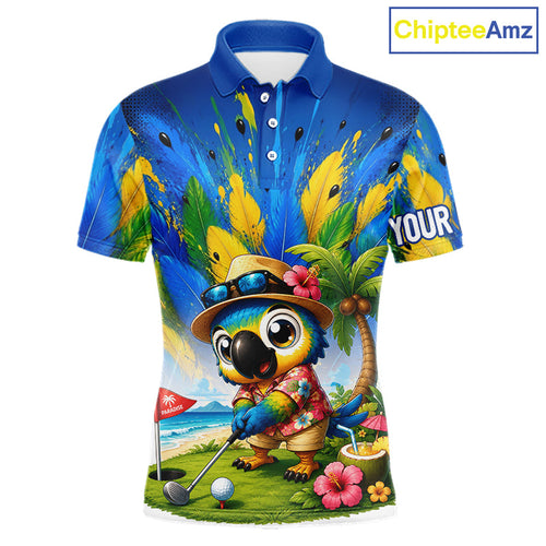 Funny Hawaiian Bird Golf Jersey, Personalized Tropical Parrot Golf Polo Shirt