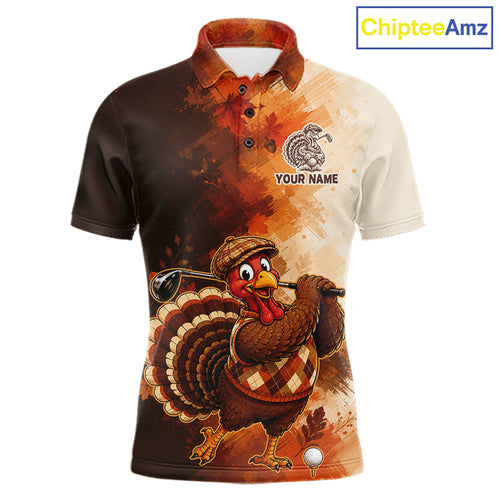 Personalized Vintage Autumn Golf Tops, Thanksgiving Turkey Golf Polo Shirt Custom Name